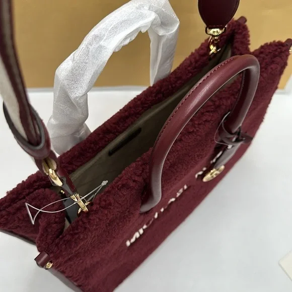 Michael Kors Medium SHEARLING MIRELLA ToteShoulder Bag Sherpa Oxblood NWT